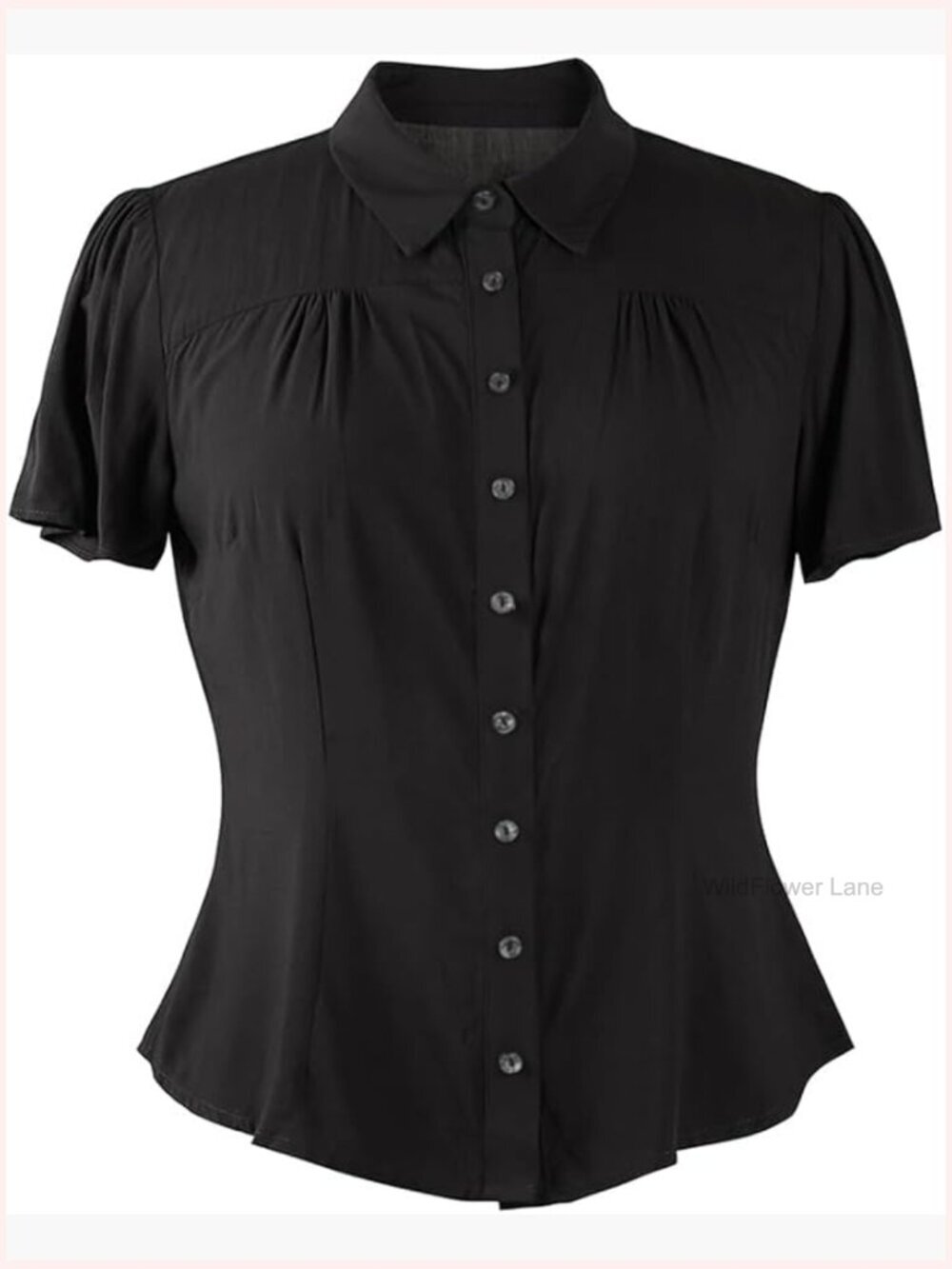 Women's Retro Button Down Blouse 1950s Short Sleeve Shirt